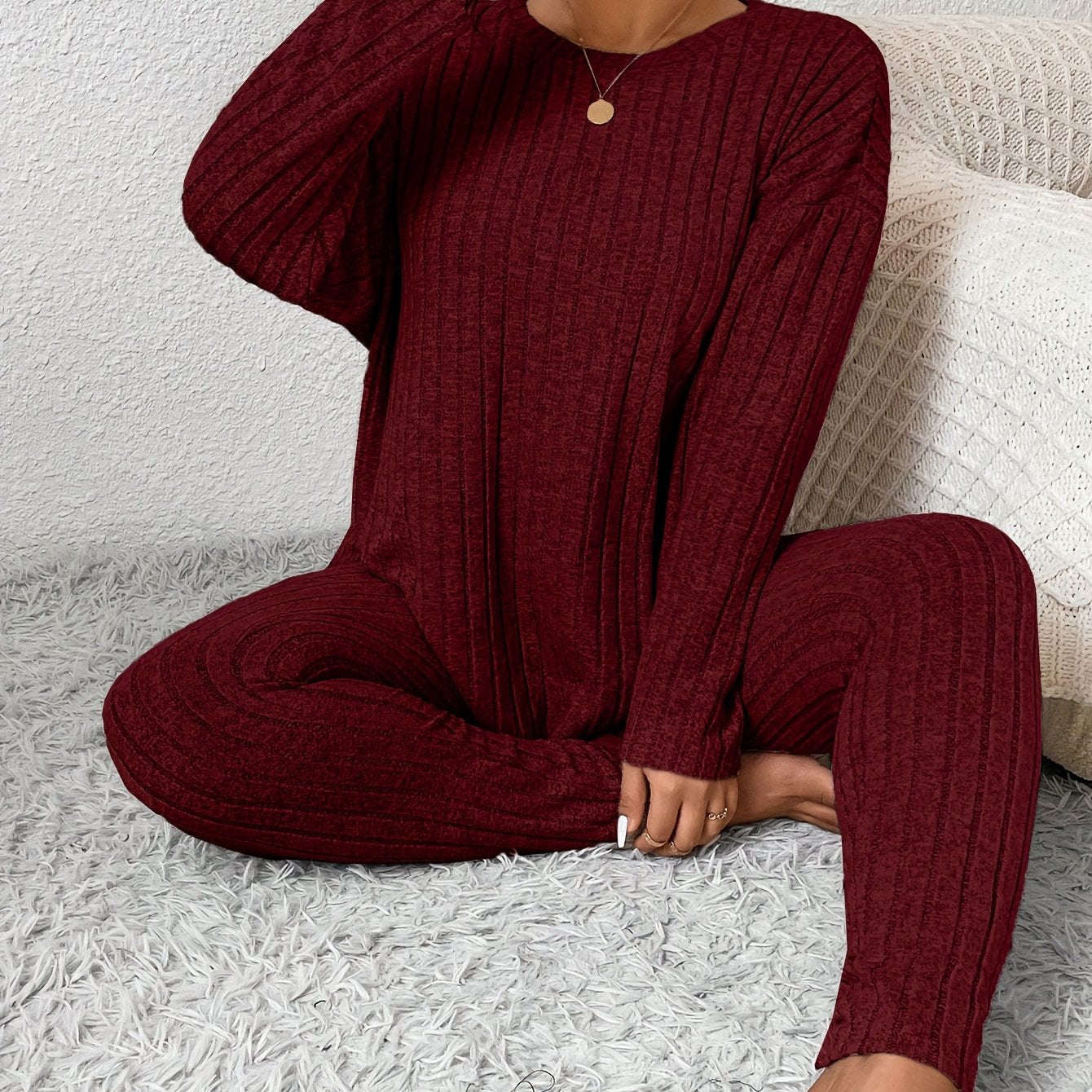 Women Long Sleeve Pajama Set Large Size Warm Slim Fit