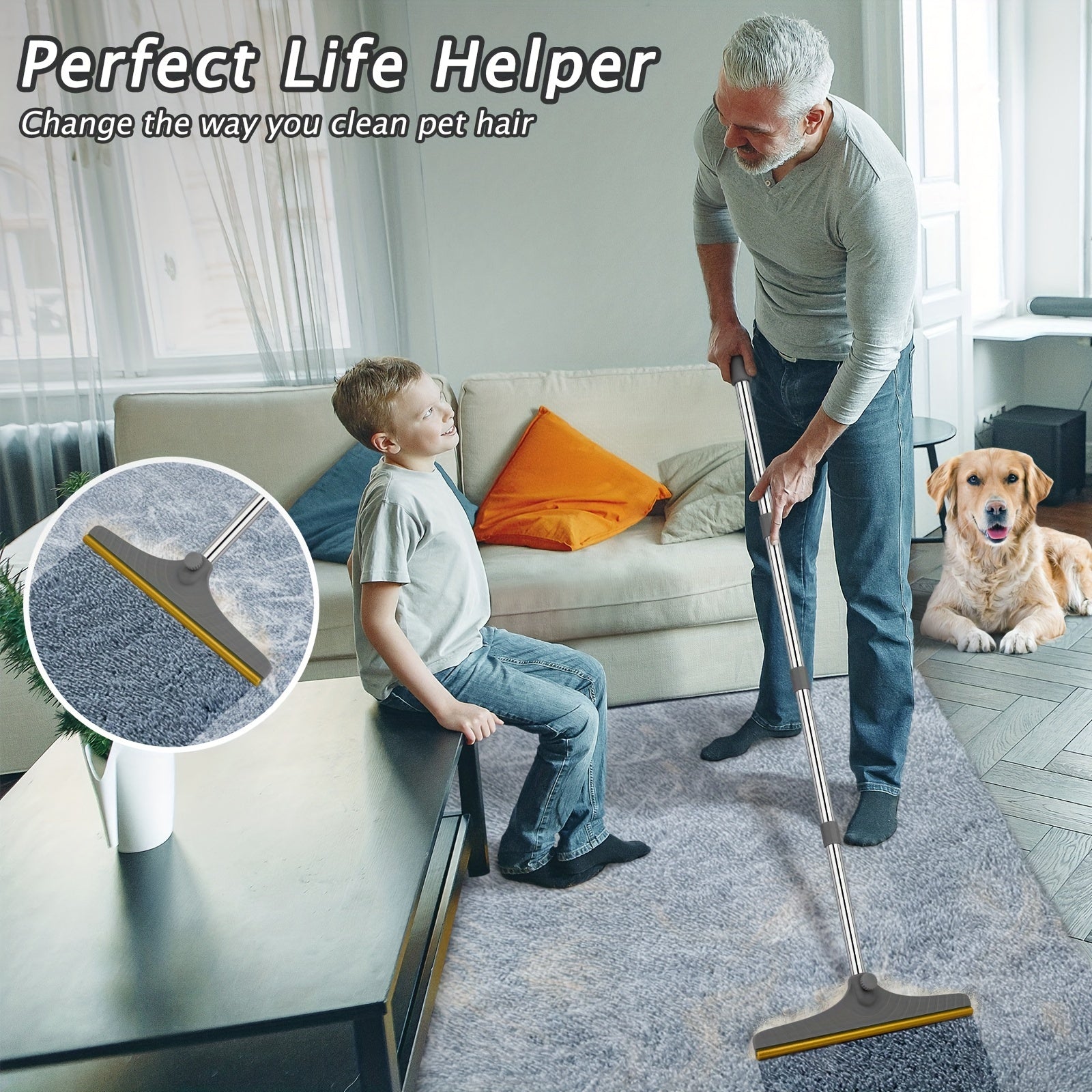 Mopa quitapelusas de metal extensible para mascotas, alfombras y suelos