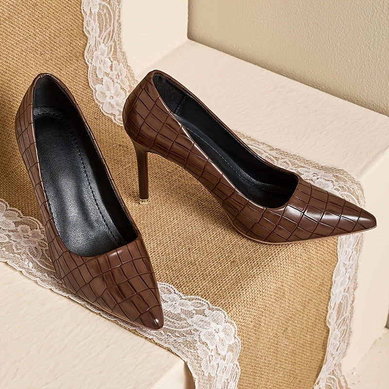 Women's Pointed Toe Pumps Brown Breathable Stiletto High Heels