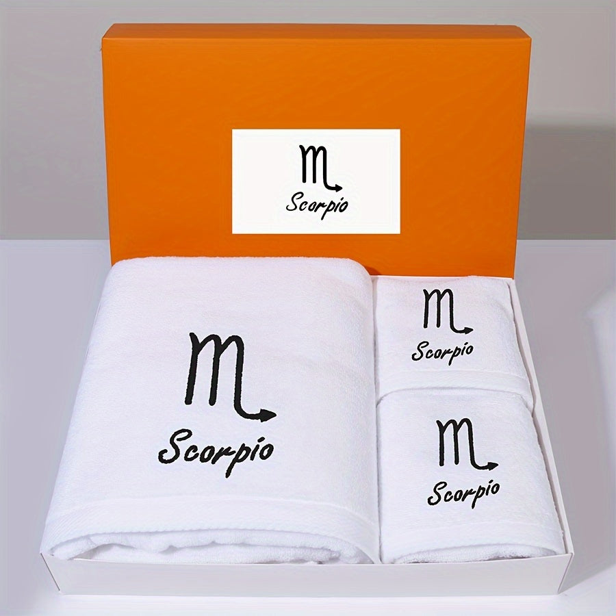 Набор из двенадцати вышитых полотенец с созвездиями, включая 1 банное полотенце и 2 полотенца для рук. Мягкие, впитывающие и стильные аксессуары для ванной.