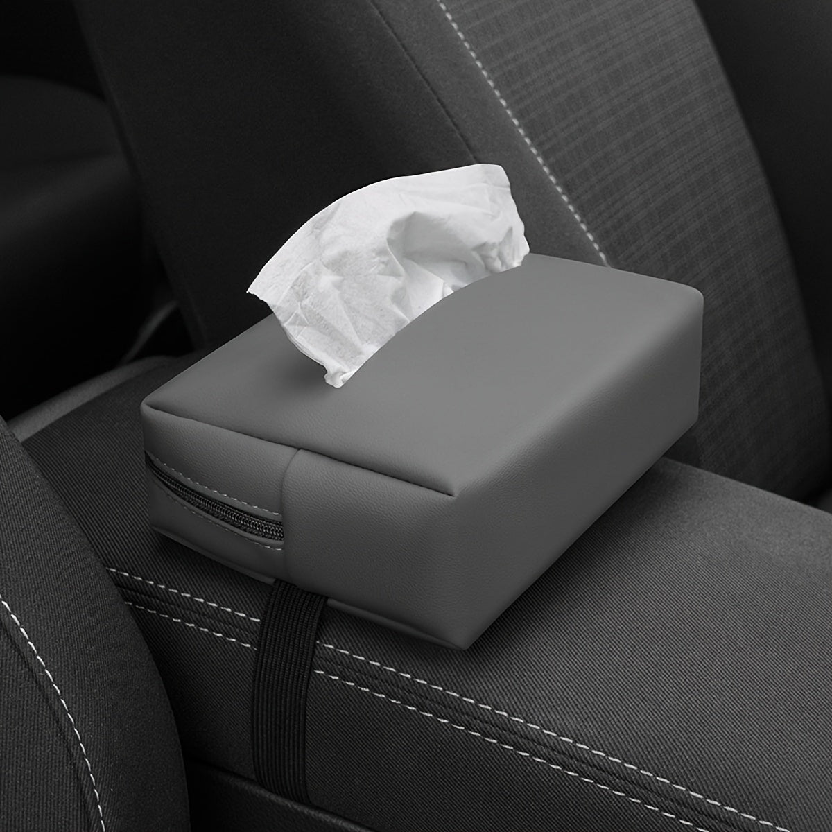 Car Tissue Holder PU Leather Armrest and Headrest Mount Black Organizer
