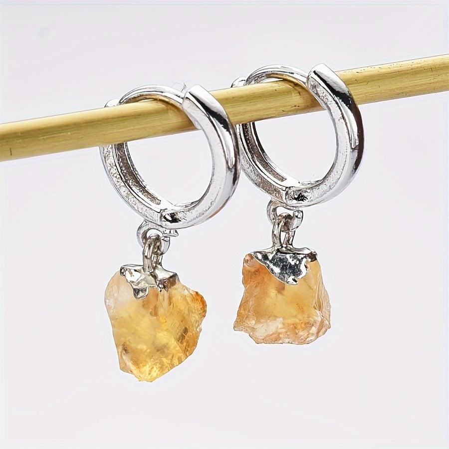 Pendientes de cobre con piedras de cristal natural para mujeres y niñas