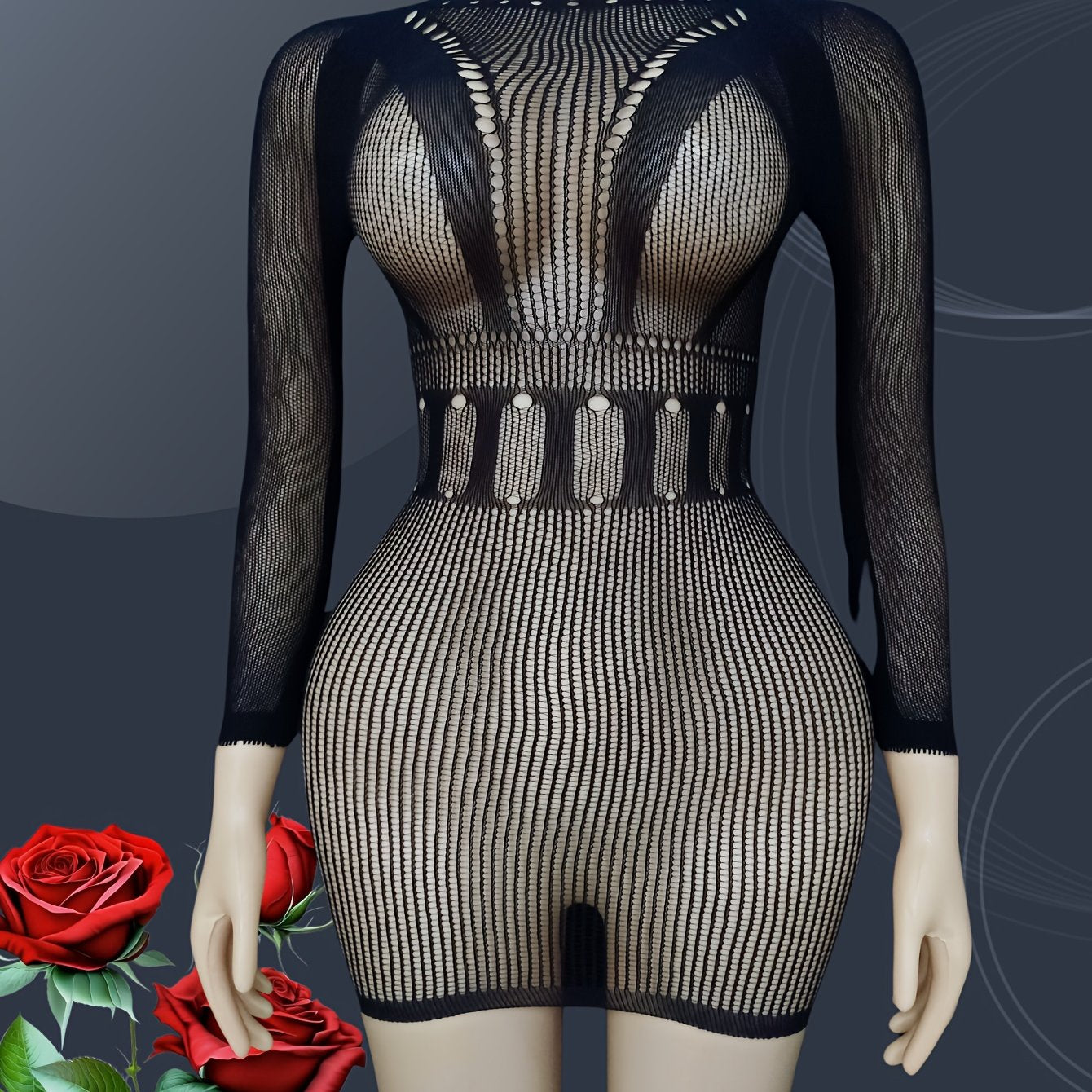 Vestido de manga larga con malla hueca de talla grande y recortes