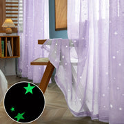 Pastoral Style Curtains with Luminous Star Pattern for Bedroom Living Room Office Kitchen
