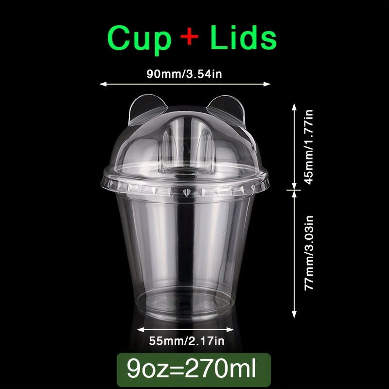 50 Transparent Plastic Cups with Lids 9oz to 10oz for Parties and Cold Drinks