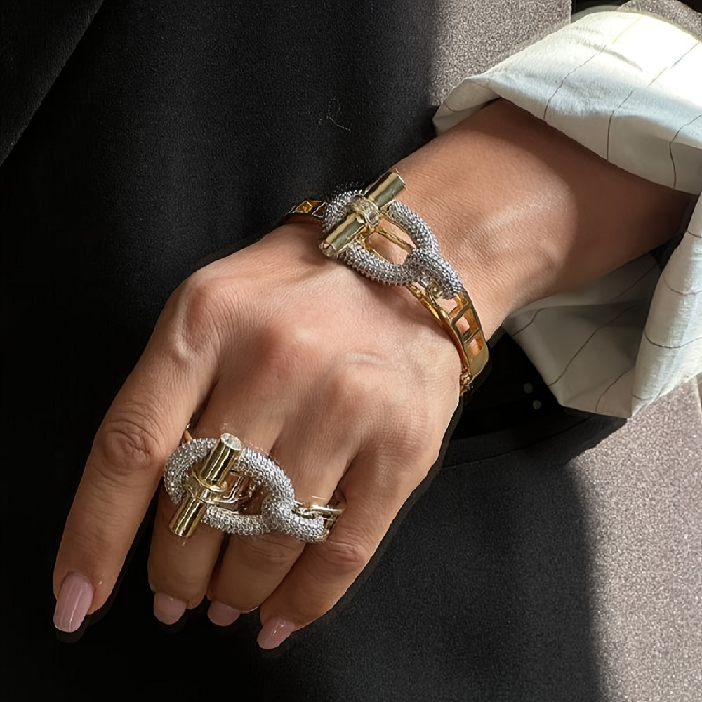 Women's Vintage Style Bangle Stainless Steel with Cubic Zirconia Gold Plated