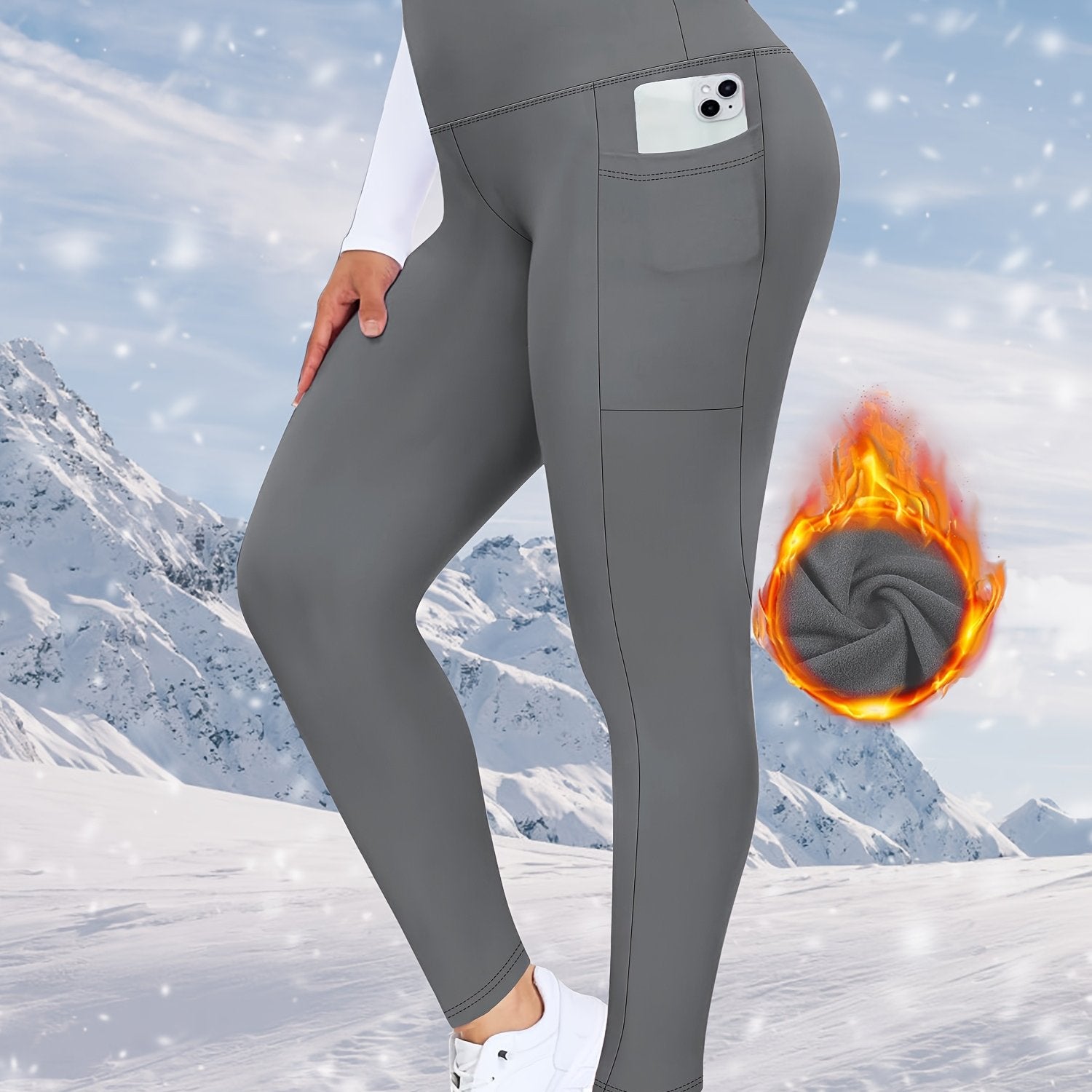 Women's Plus Size Fleece-Lined High-Waist Leggings with Pockets