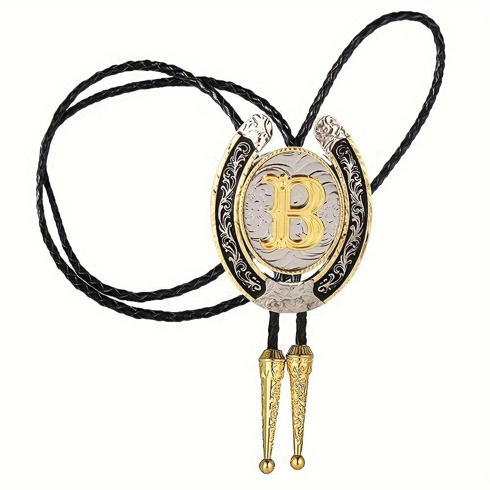 Men's Gold Round Tie with Letters A to Z Western Fashion Street Necklace Accessory