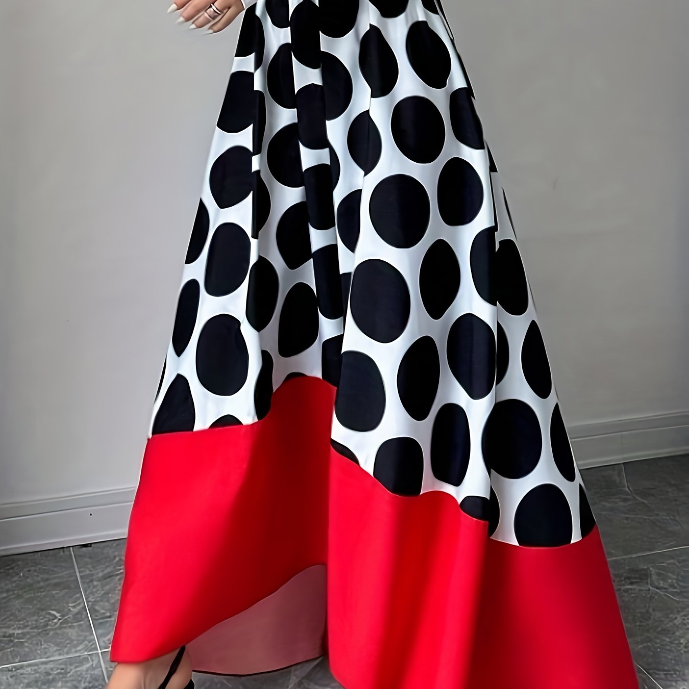 Plus Size Polka Dot Mermaid Skirt High-Waisted Dipped Hem All-Season