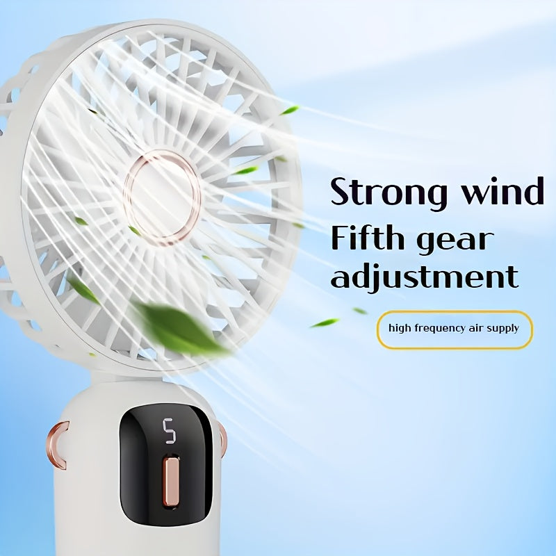 Rechargeable USB Fan with 5-Speed Adjustment Foldable Screen Display Indoor Outdoor Use
