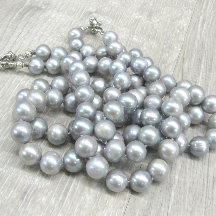 Unisex Freshwater Pearl Necklace 10-12mm Gray Handmade Vintage Jewelry