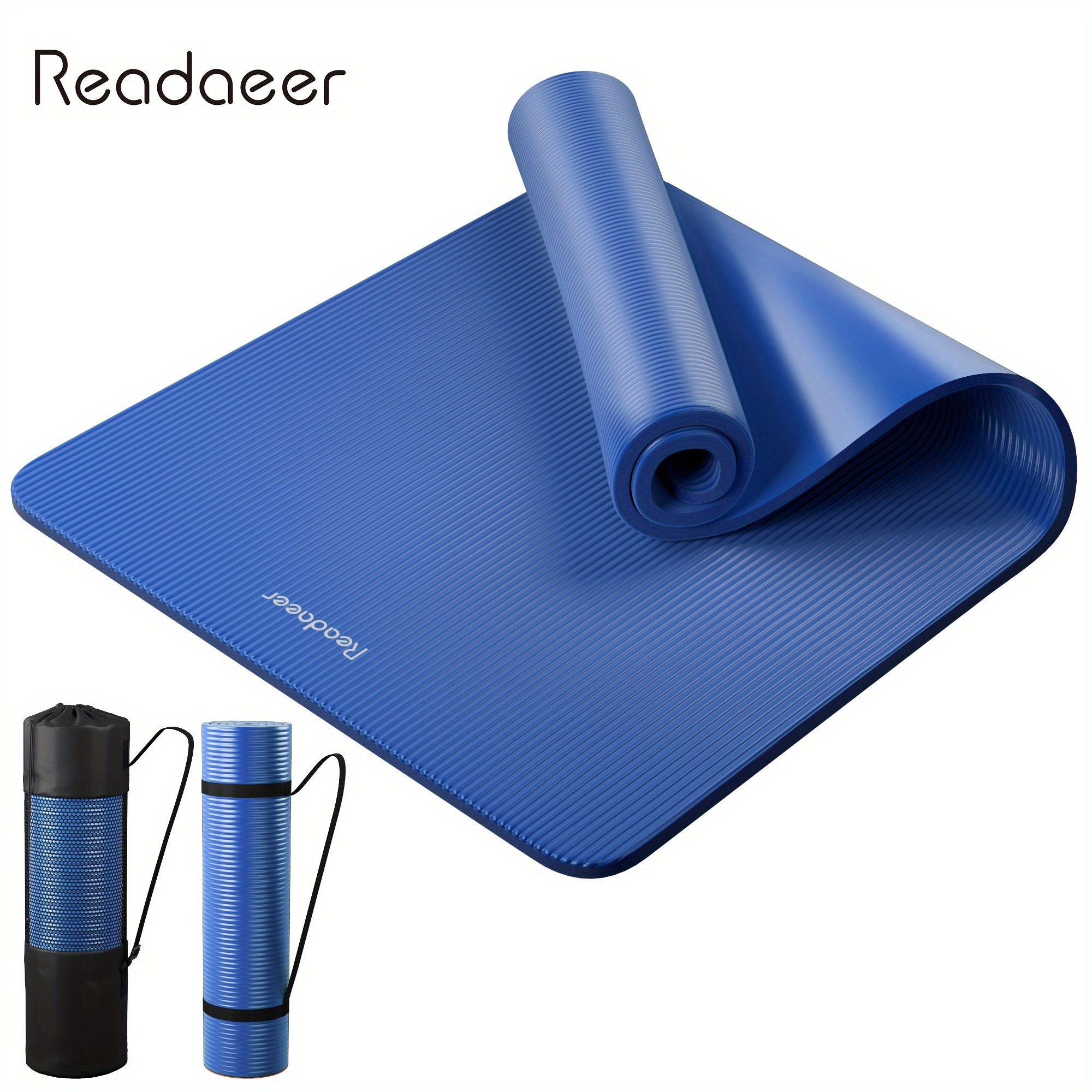 Thick Non-Slip Rubber Yoga Mat 182.88x60.96cm Solid Color with Carrying Strap