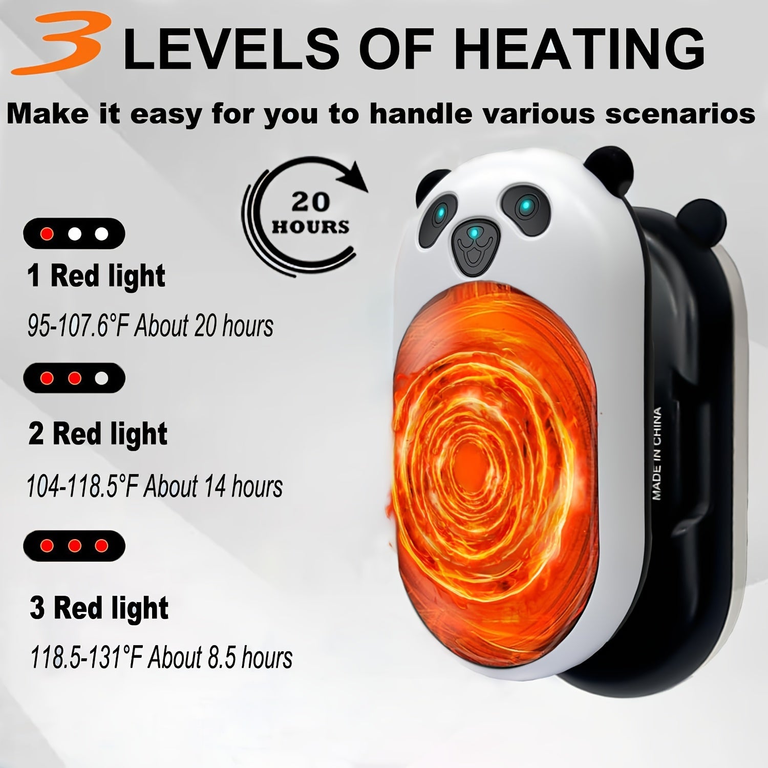 Set of 2 Rechargeable Hand Warmers 3000mAh Portable White Panda for Outdoor Camping