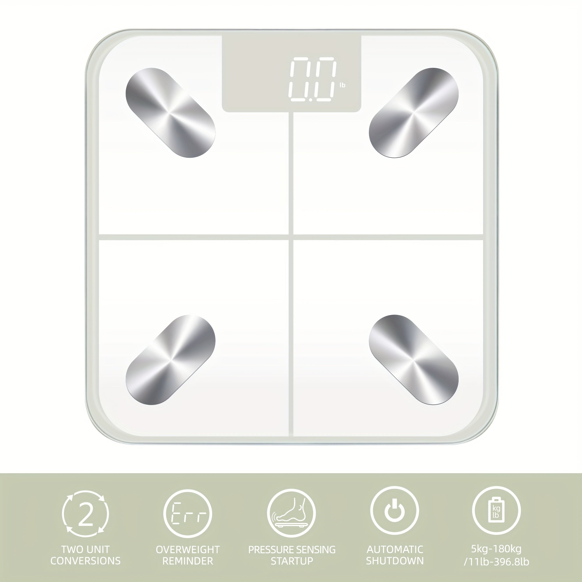 Wireless smart bathroom scale with LED display syncs with fitness apps and is battery powered