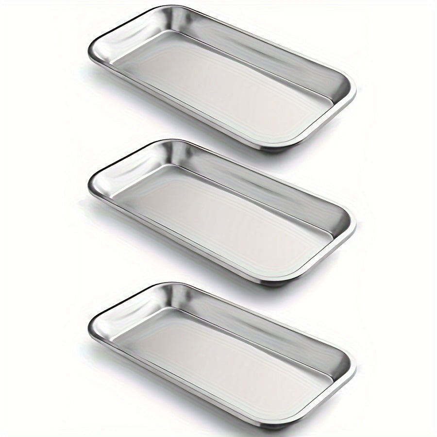 Set of 3 Stainless Steel Surgical Trays for Labs and Tattoo Tools