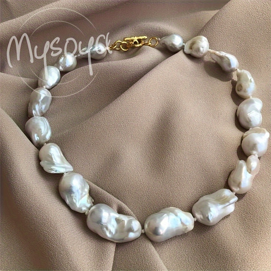 Handmade Large Baroque Pearl Necklace with Natural 14-18mm Freshwater Pearls for Weddings and Gifts