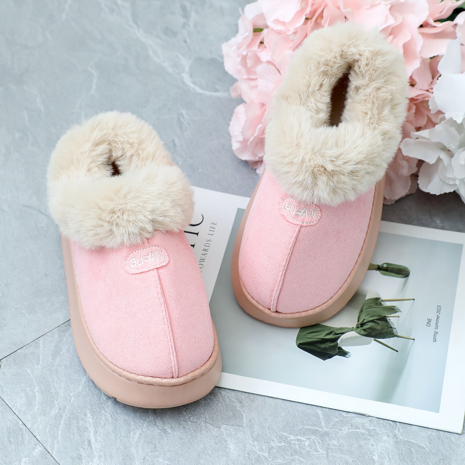 Women's EVA Snow Boots Slippers Indoor Warm Plush Thick Sole Gray Khaki Brown Pink