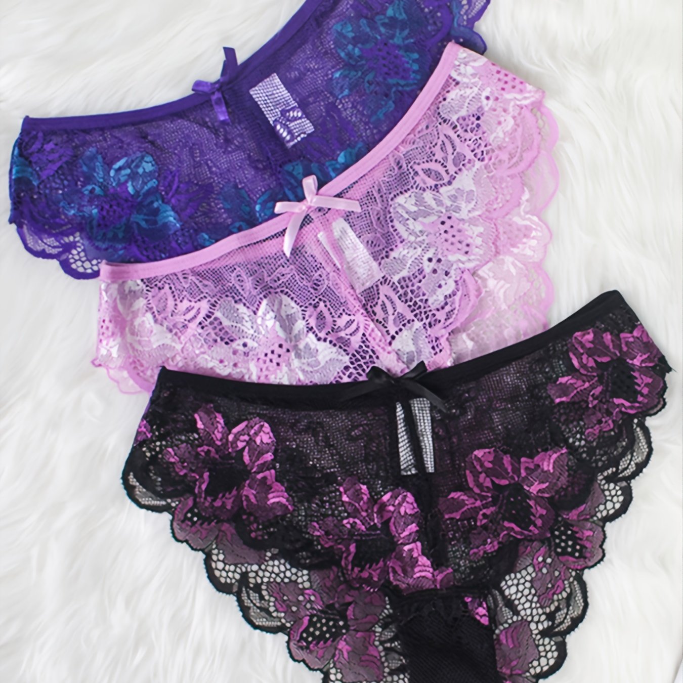 Women's Lace Low Waist Panties Nylon Floral Semi-Sheer Breathable Hollow Brief Lingerie Set