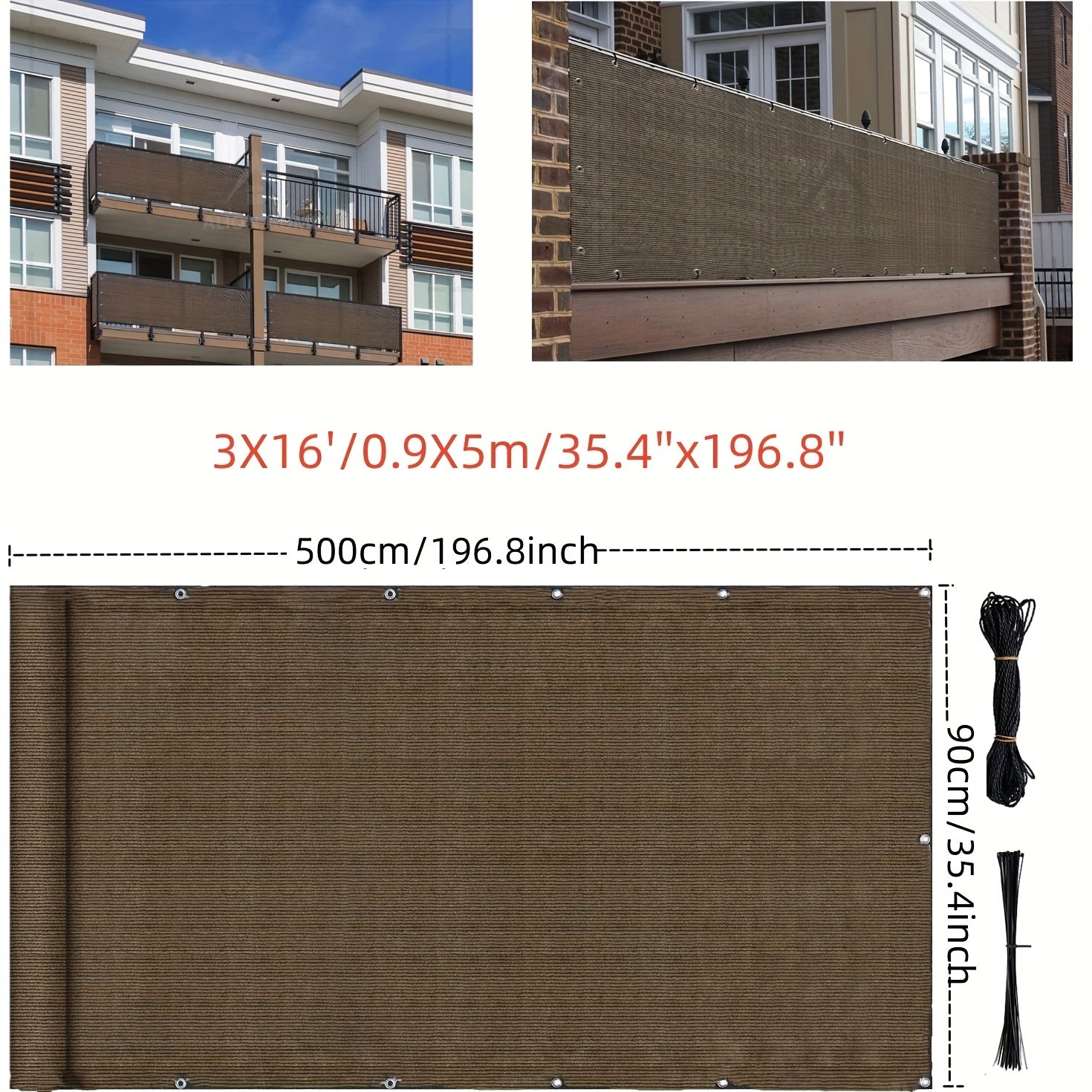 Outdoor Brown Plastic Mesh Privacy Screen for Balcony Shade and Wind Protection