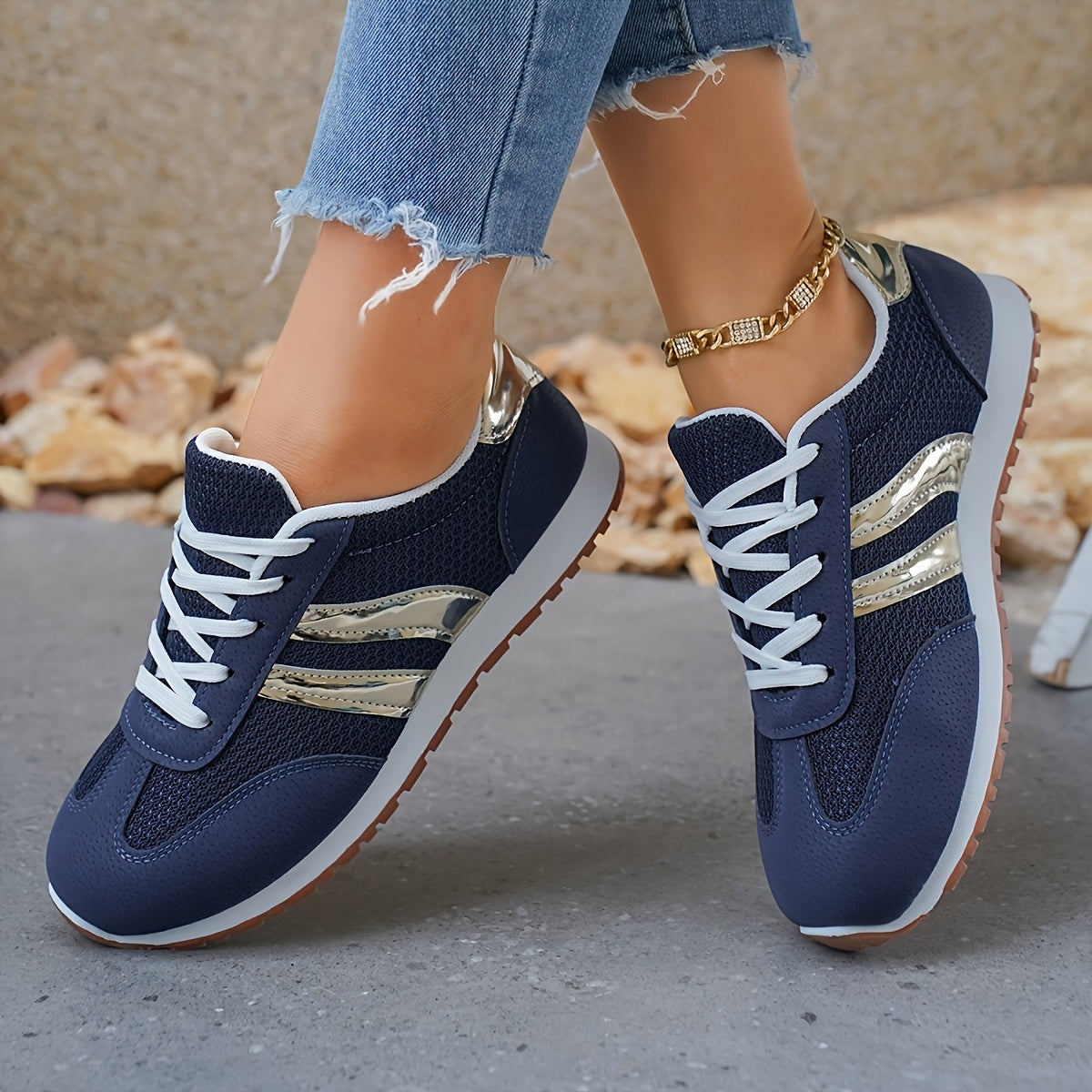 Women's Mesh Sneakers Breathable Casual Athletic Shoes Navy Blue