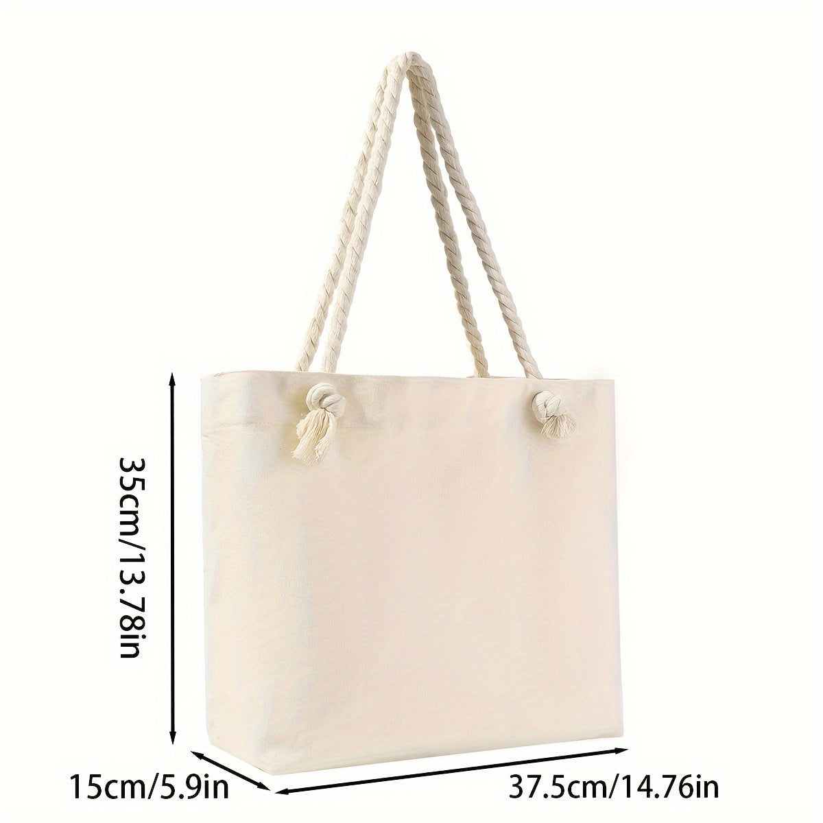 Canvas Tote Bag with Embroidered Design Large Capacity Foldable Washable for Casual, Travel, and Beach