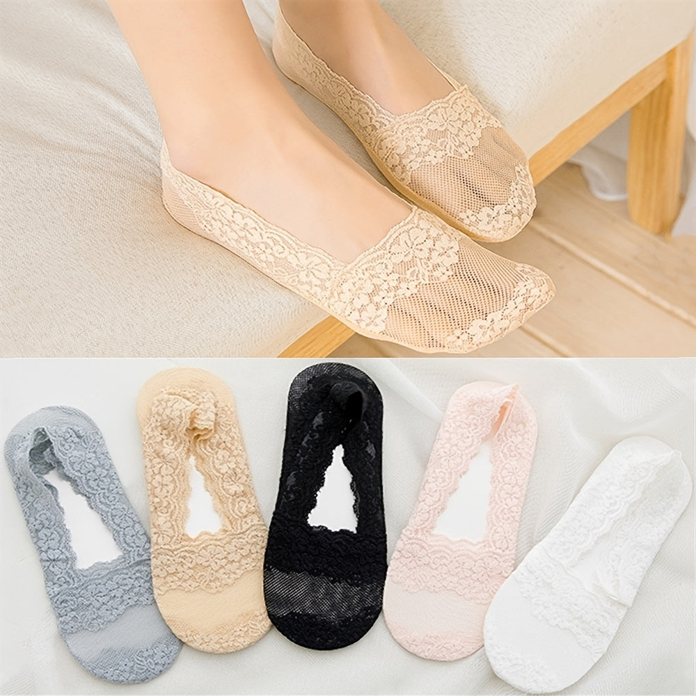Women's Assorted Color Lace No Show Socks 5 Pairs Floral Low Cut Ankle Socks