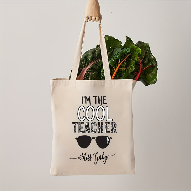 Personalized Teacher Shoulder Bag with "I'm The Cool Teacher" Pattern Canvas School Bag for Female Teachers