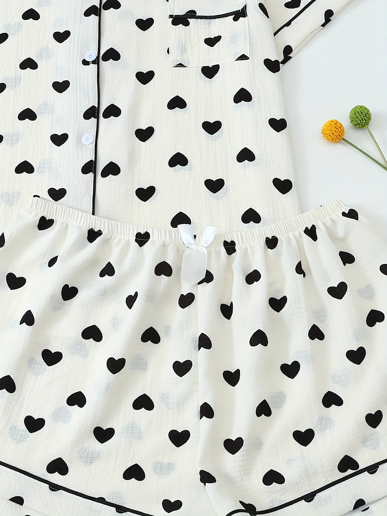 Women's Printed Cardigan Set with Turnover Collar and Short Sleeves