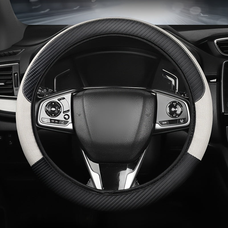 Universal Faux Leather Steering Wheel Cover Mesh Carbon Fiber Breathable Non-Slip All-Season