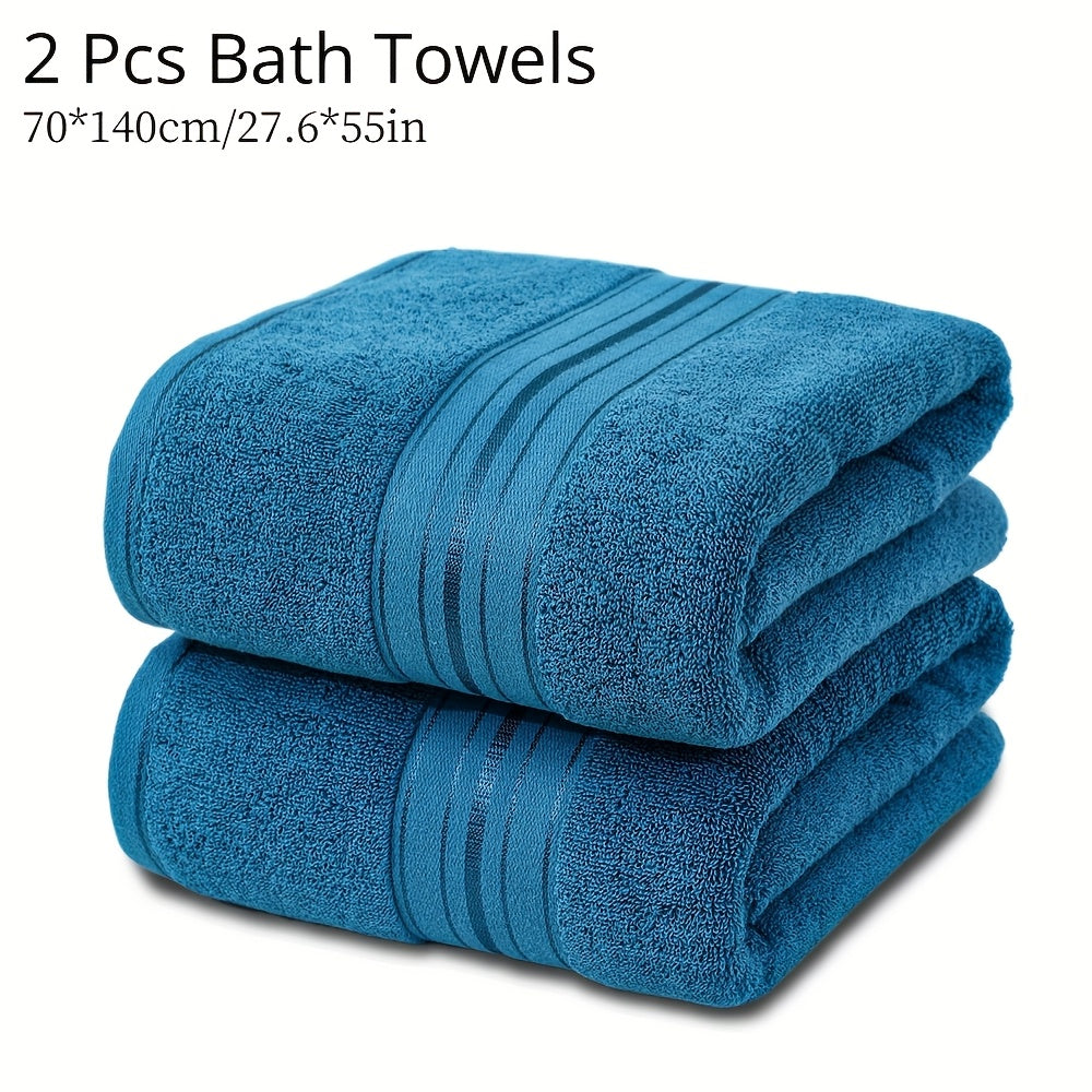 Juego de 2 toallas de baño de algodón 70x140cm de secado rápido y absorbentes con rayas para hogar, hotel, spa