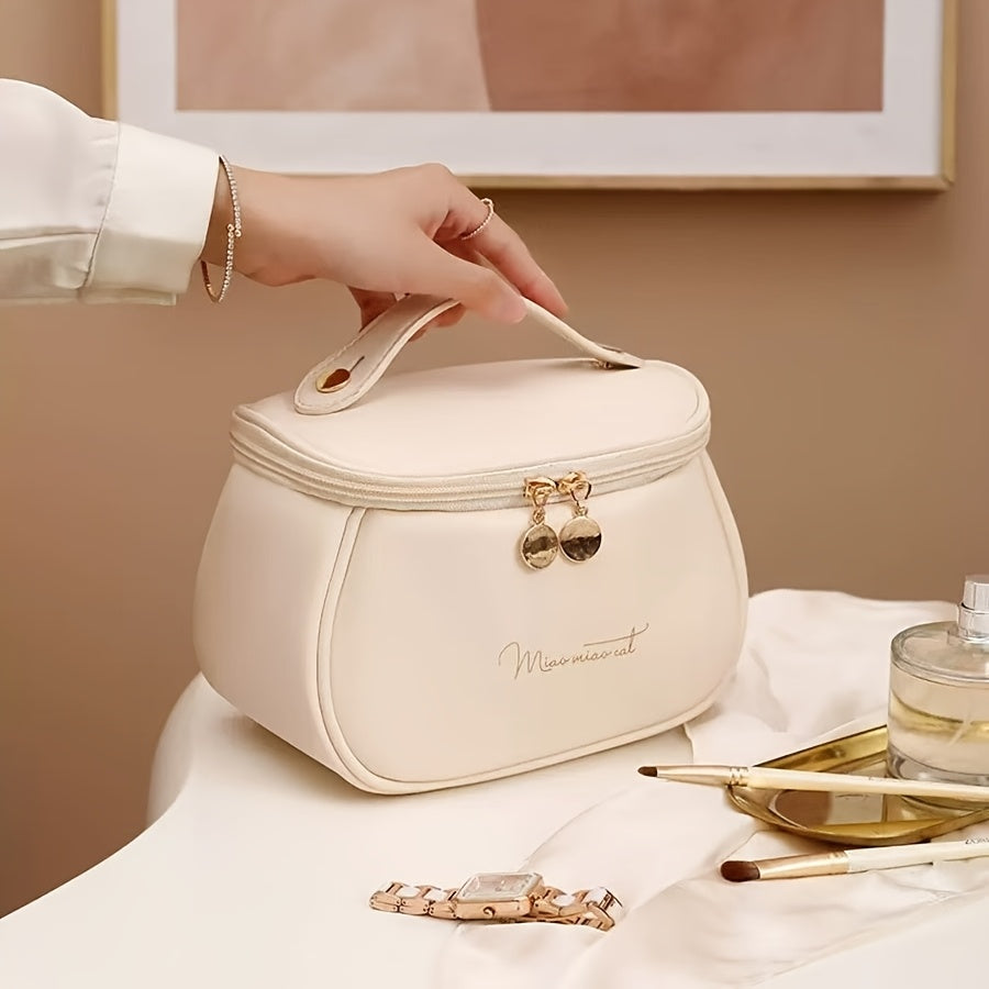 Waterproof Large-Capacity Makeup Bag for Travel with Elegant Design in Black Pink Apricot Dark Brown