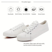 Women's White Casual Sneakers Low-Top Lace-Up Round Toe All-Season Comfort