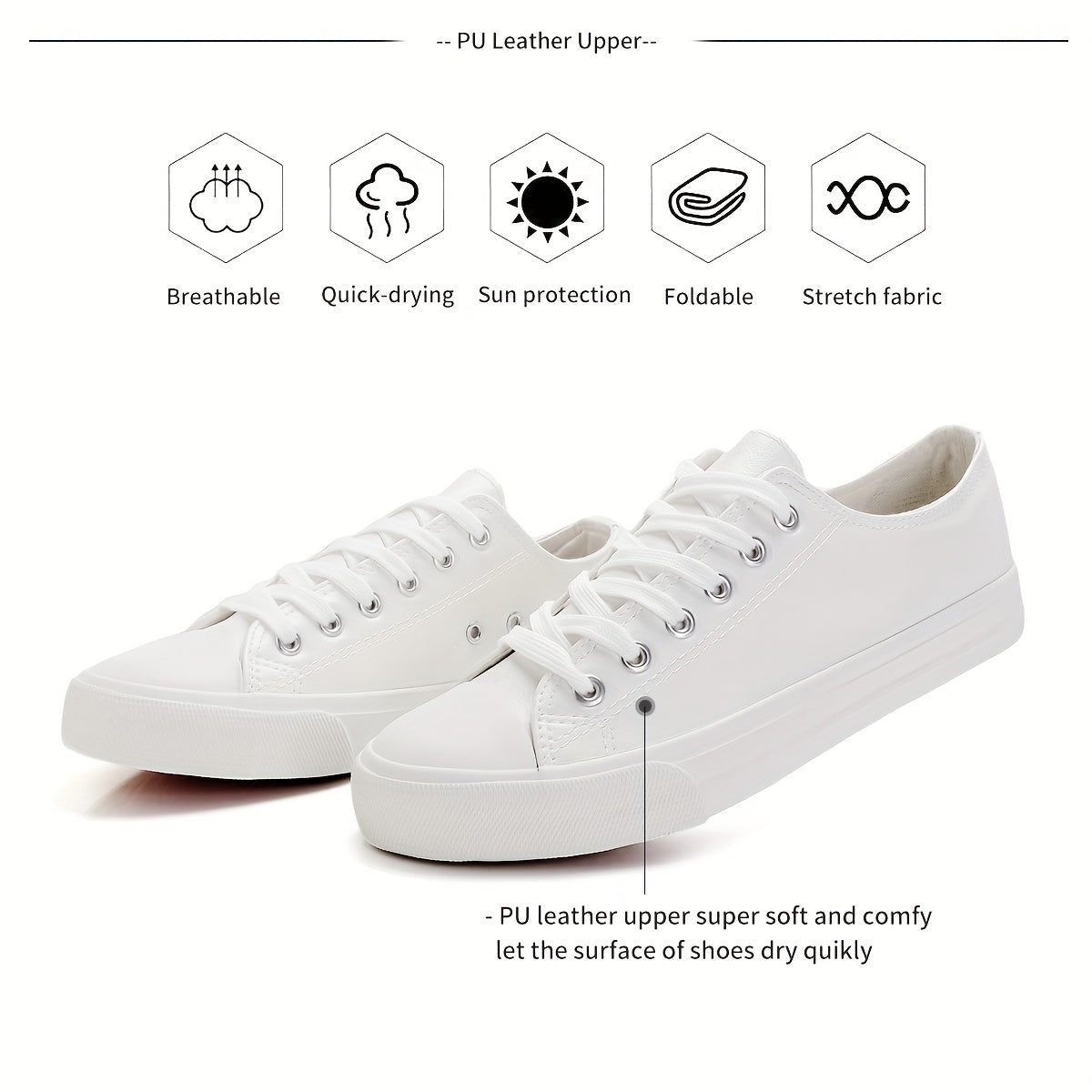 Women's White Casual Sneakers Low-Top Lace-Up Round Toe All-Season Comfort