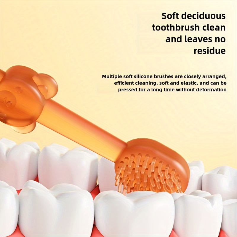 Baby Oral Care Set 3-Piece Silicone Toothbrush Collection for Infants and Toddlers Soft Deciduous Tongue U-Shaped Bear Design