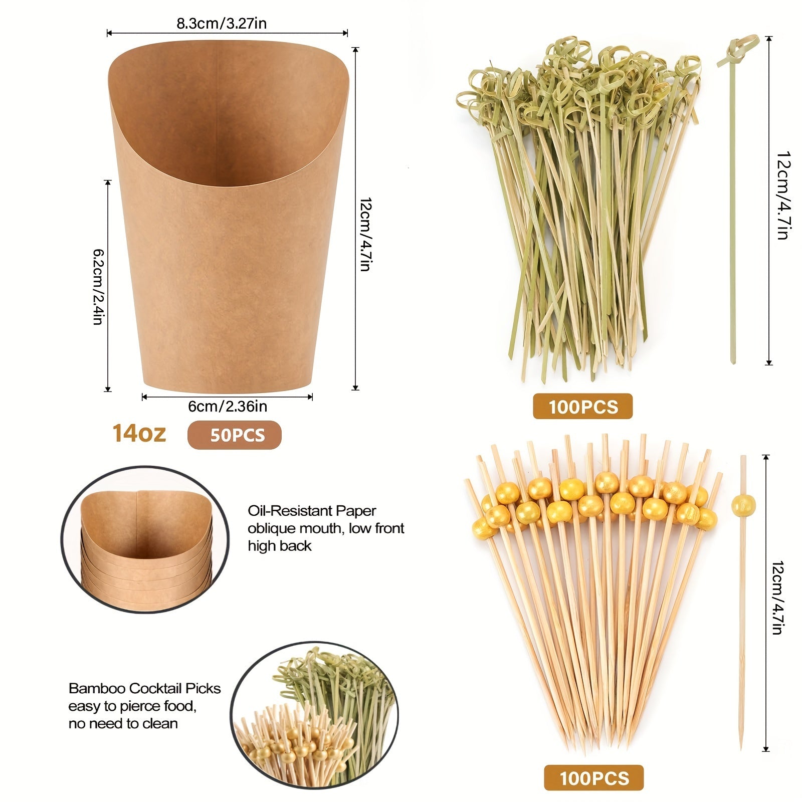 Bir martalik Kraft qog'ozli Charcuterie stakanlar to'plami 250 dona Yoqilg'ichga chidamli snack qutilari