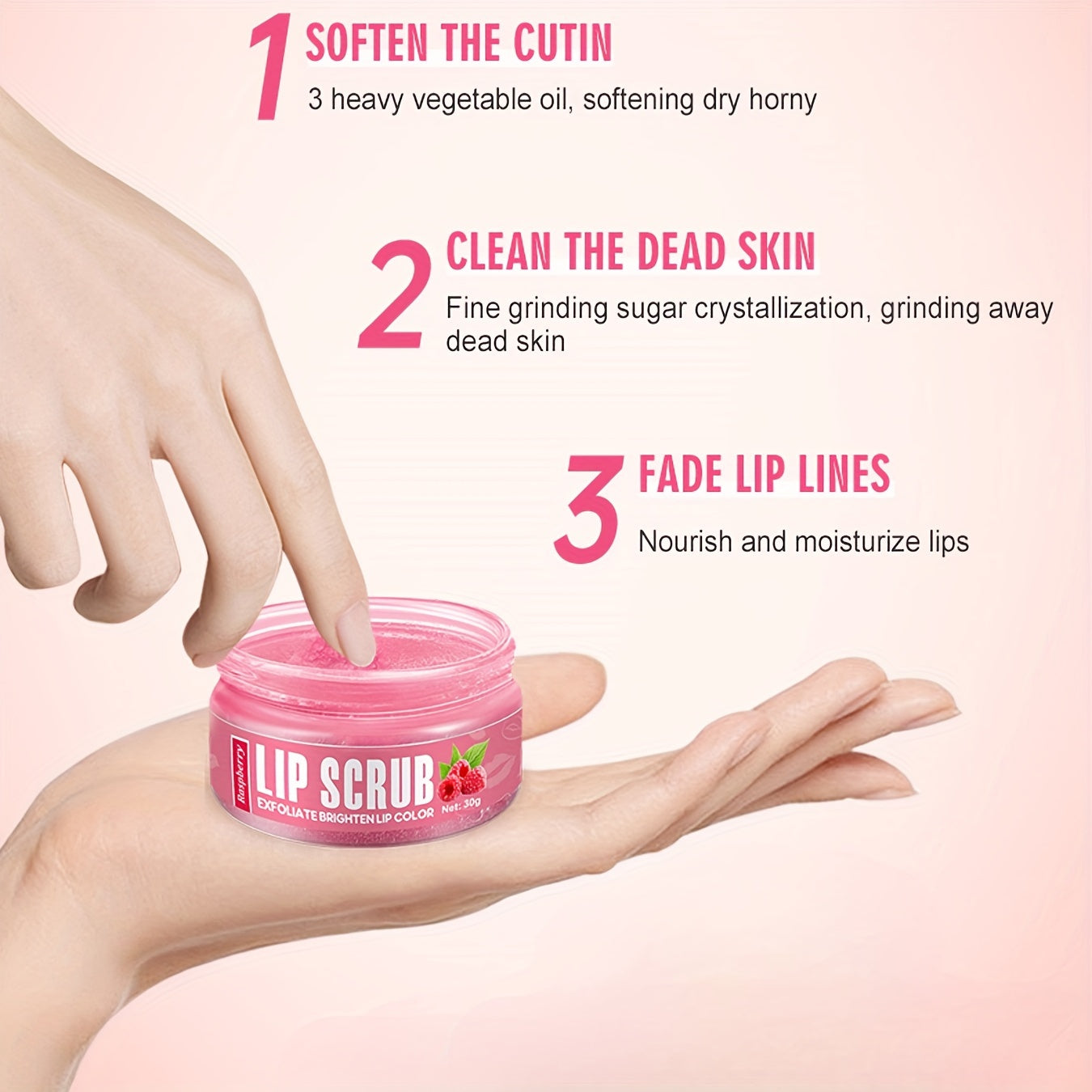 Bodom uchun qizil mevali plant squalane bilan quruqlikni olib tashlovchi va namlantiruvchi lip scrub