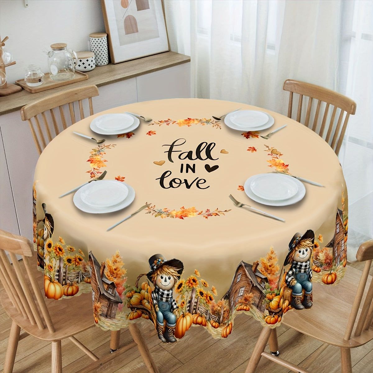 Autumn Harvest Tablecloth Water-Repellent Wrinkle-Free Polyester for Thanksgiving and Holiday Decor