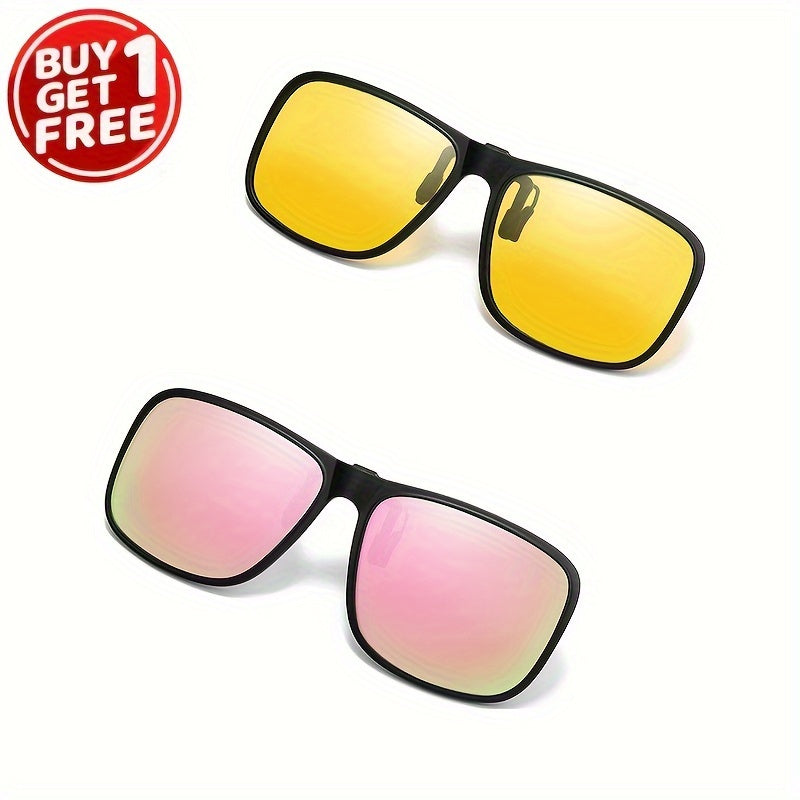Polarized Sunglasses Clip with Square Frame for Driving Fishing Biking 2 Pieces
