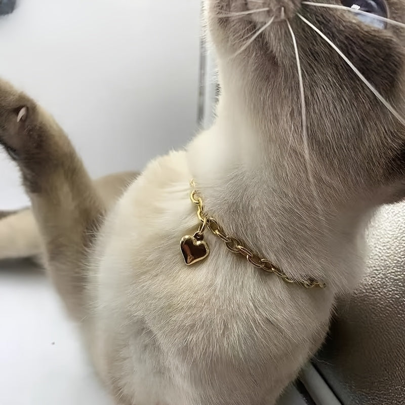 Collar ajustable en forma de corazón de aleación para gato y perro pequeño con cadena versátil