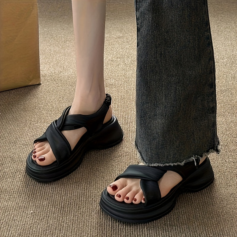 Women's Open-Toe Slip-On Platform Sandals Cushioned Mid-Heel Black White