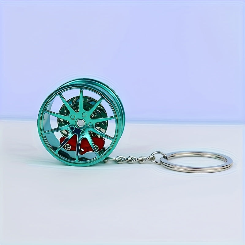 Unisex Zinc Alloy Car Wheel Hub Keychain Rotatable Key Ring Creative Gift