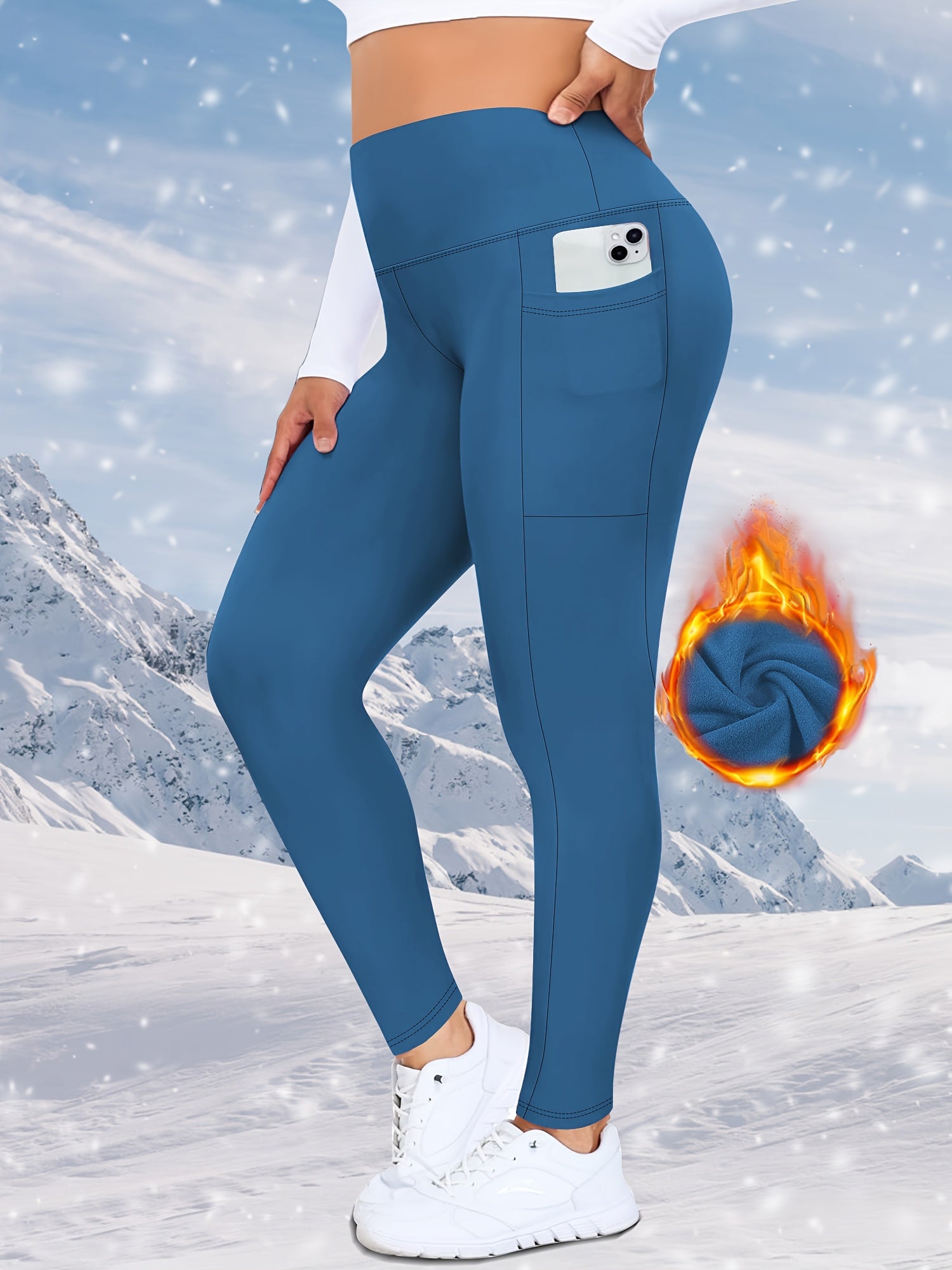 Women's Plus Size Fleece-Lined High-Waist Leggings with Pockets