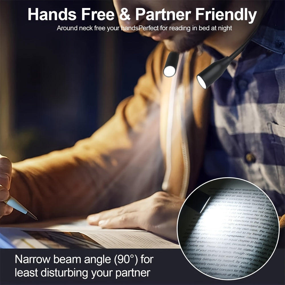 Luz de lectura flexible LED para cuello con 3 modos de color, recargable por USB, ajuste de brillo para cama, camping y actividades al aire libre