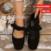 Women's Mary Jane Flats with Bowknot Solid Color Slip-On Dress Shoes