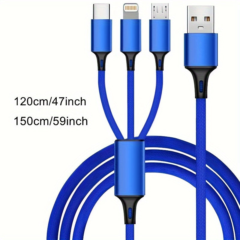3-in-1 Nylon Braided Charging Cable USB to Lightning Type-C Micro USB 149cm