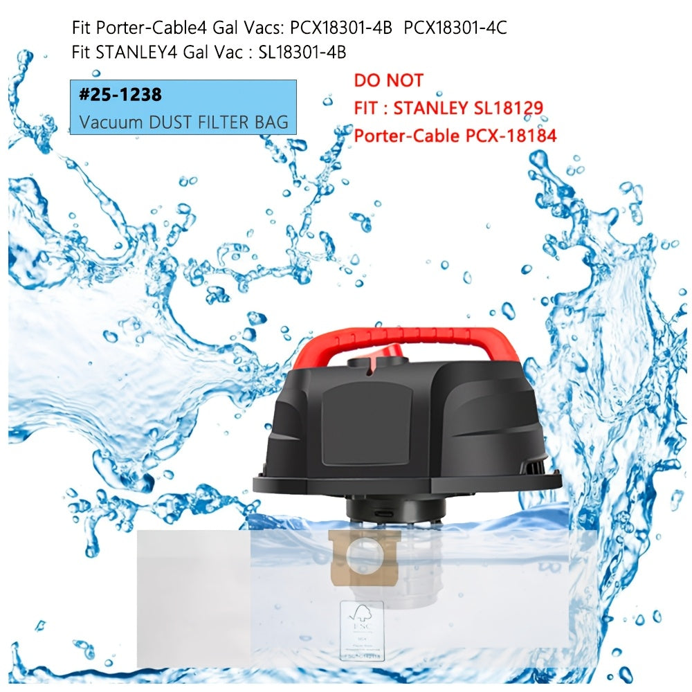Stanley va PorterCable 15.14 L Quruq va Nam Chang'ich tozalagich qismlari bilan mos keladigan almashtirish aksessuari - #25-1238 qog'oz chang filtri sumkasi 1 to'plam