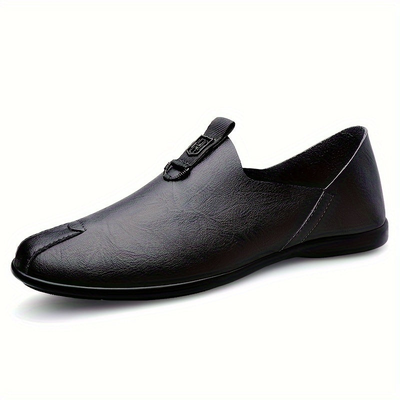 Zapatos negros de hombre sin cordones, transpirables, de cuero casual con suela de goma