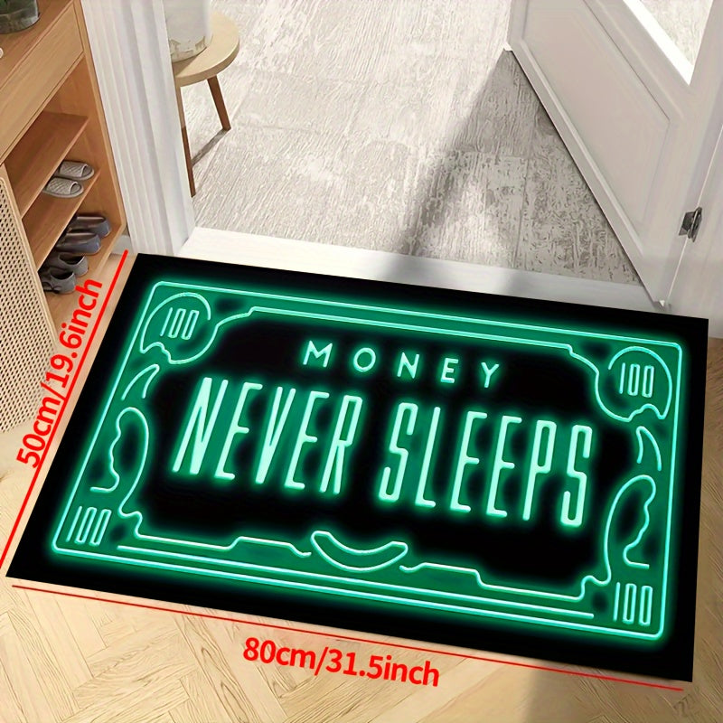 Money Never Sleeps Rug Non-Slip Waterproof Machine Washable Home Decor