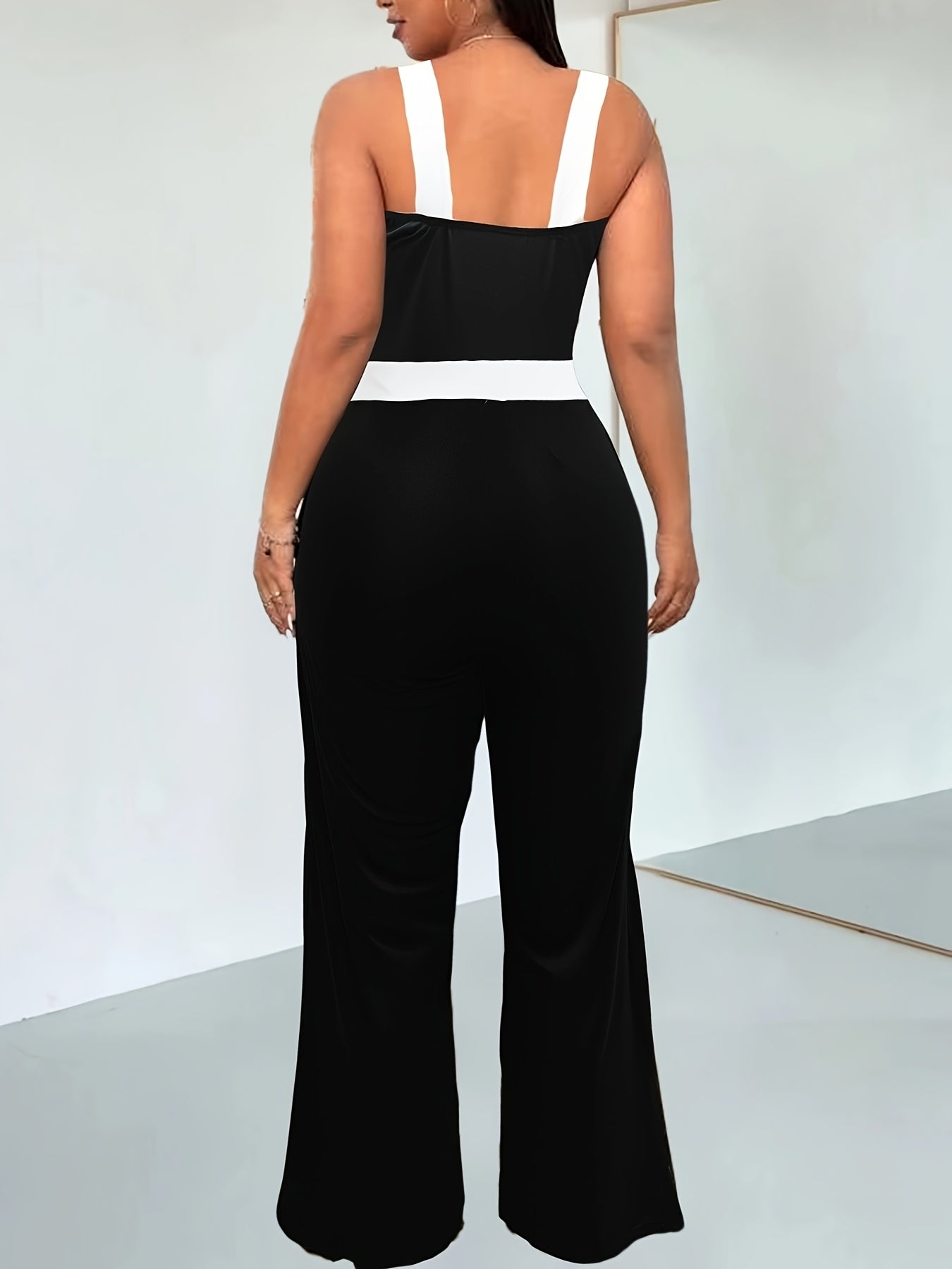 Women's Black Strapless Wide-Leg Jumpsuit with Bow, High-Waist, Plus Size