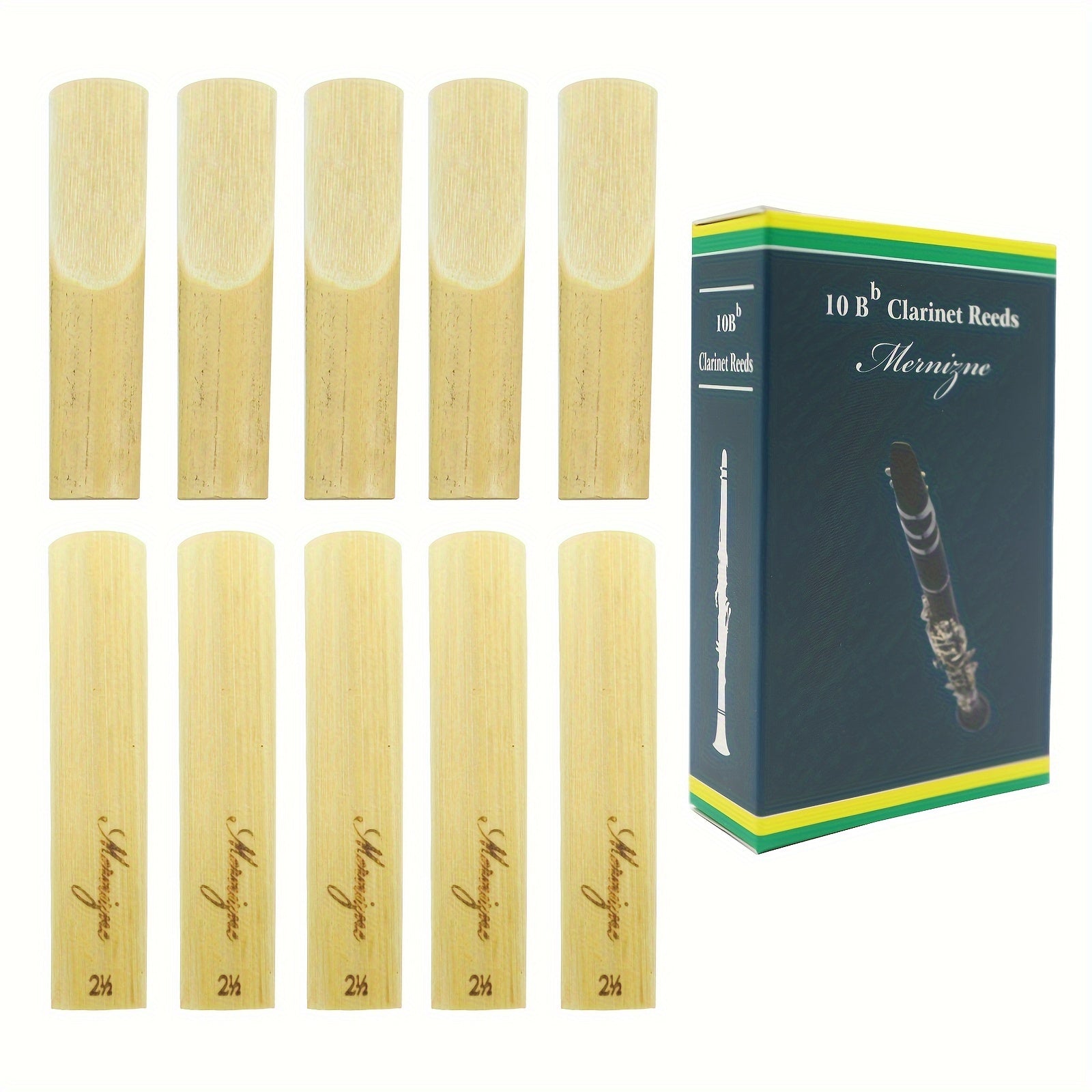Premium Bb Clarinet Reeds Set 10 Pieces Strength 2.5 Handcrafted with Plastic Cases